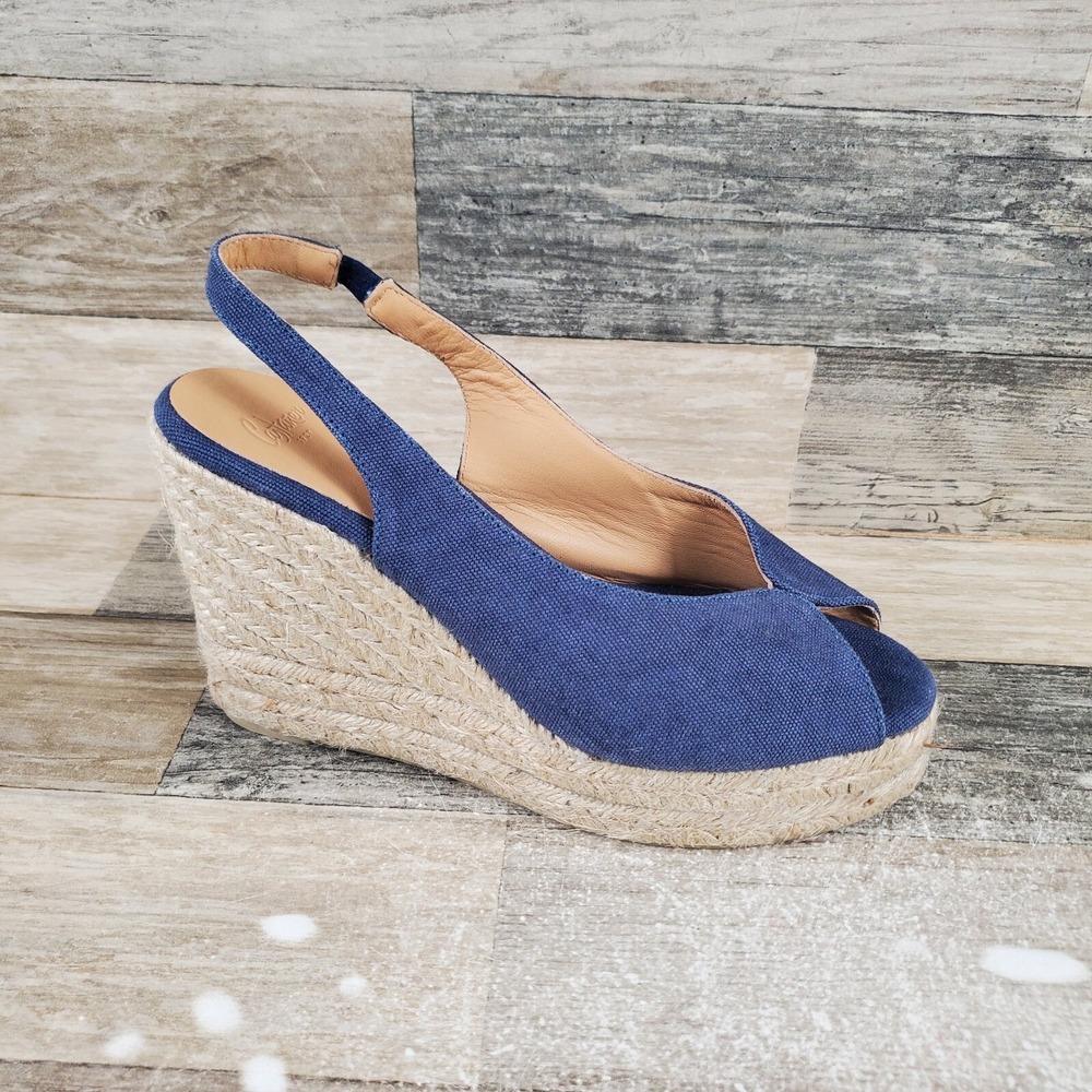 CASTANER Barbara 80 Womens Platform Sandals Sz 8 Navy Denim Open Toe Slingback